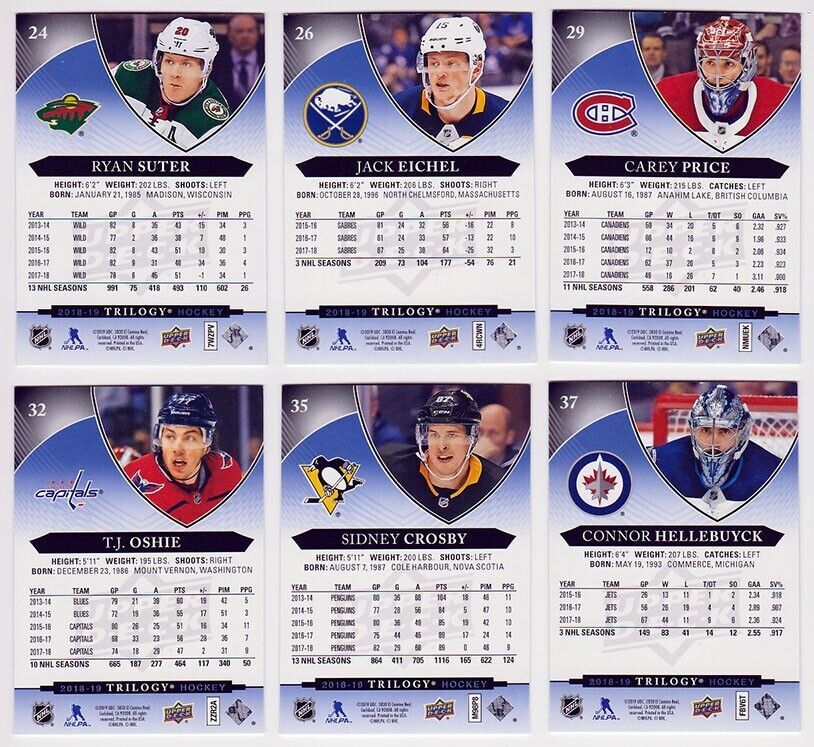 2018-19 UD Trilogy #35 Sidney Crosby Blue Parallel 596/799