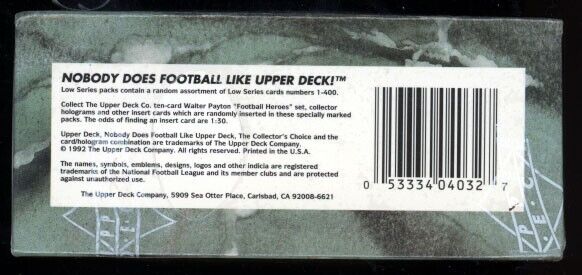 1992 Upper Deck Series 1 Football Hobby Box